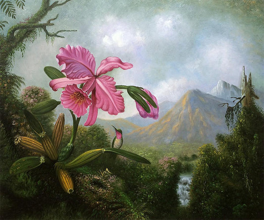 Orchid and Hummingbird Near a Mountain Waterfall, 1902