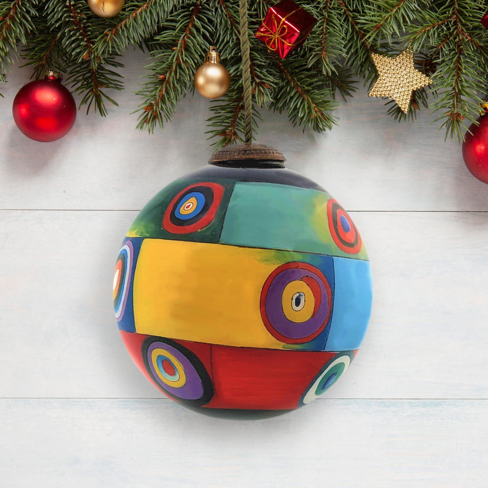 Farbstudie Quadrate Hand Painted Glass Ornament