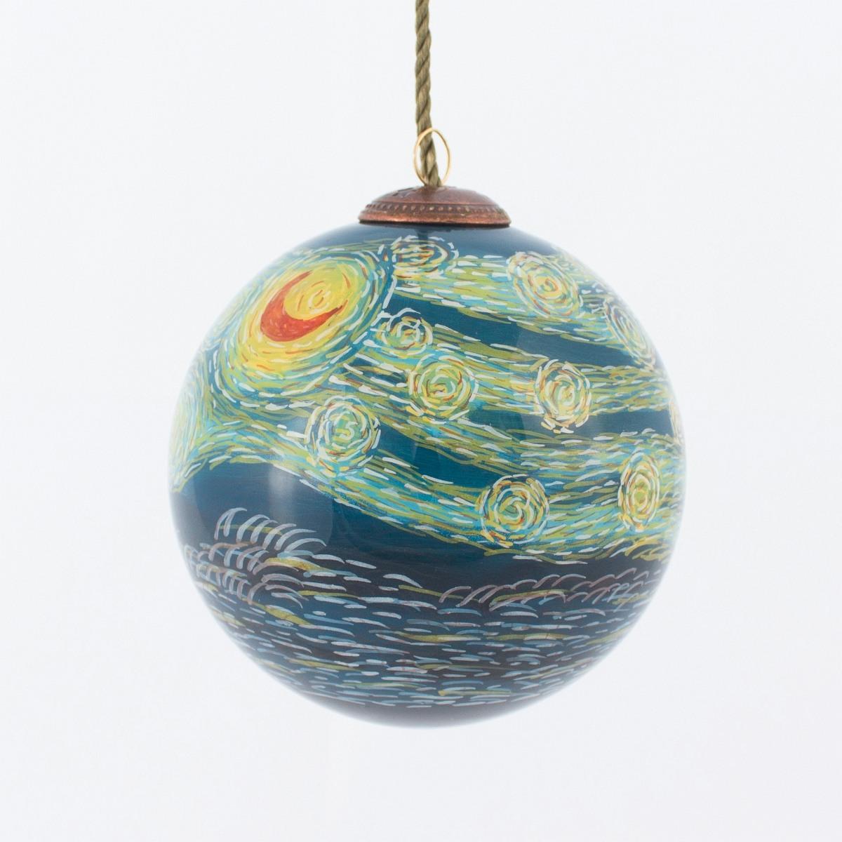 Starry Night Hand Painted Glass Ornament