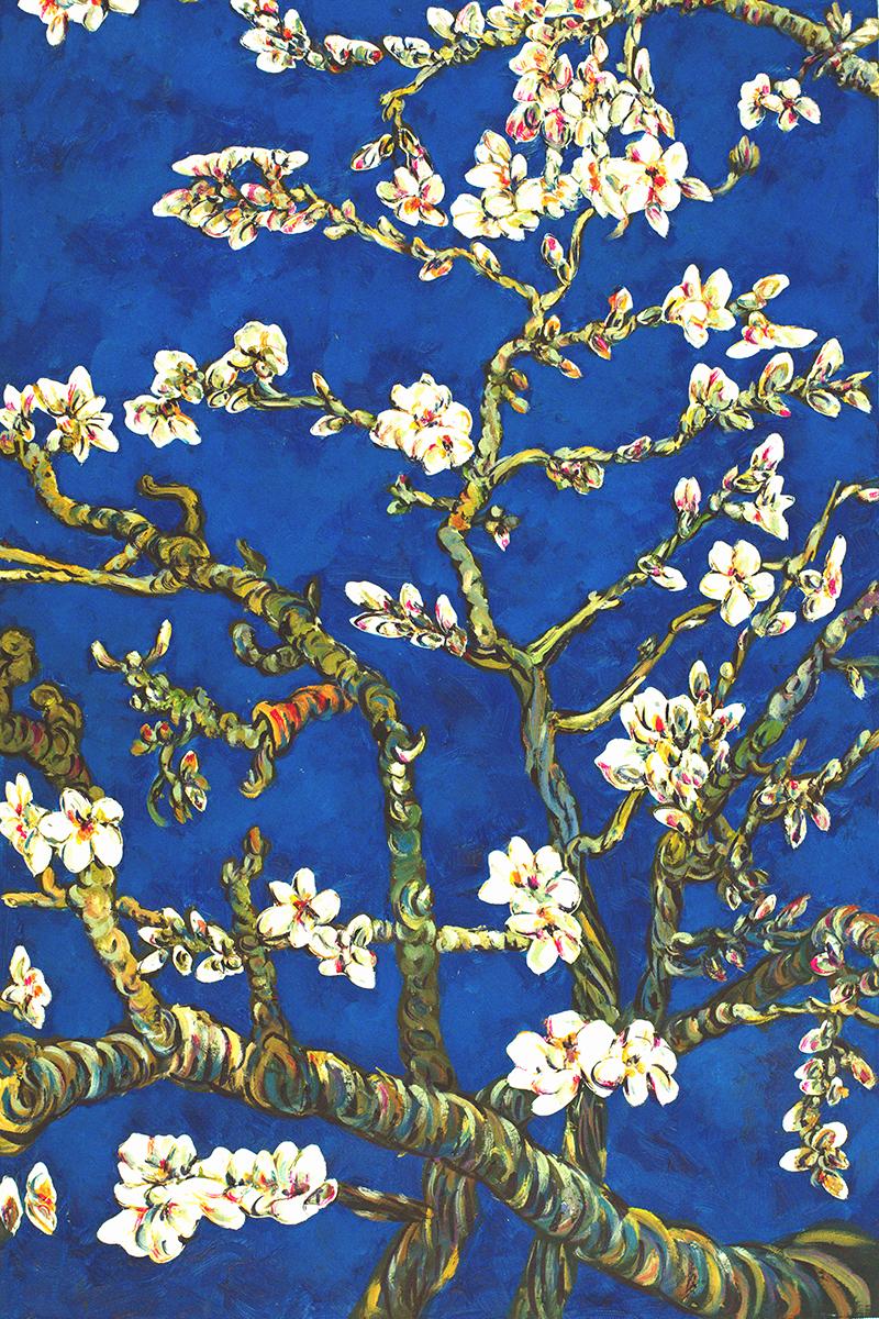 Branches Of An Almond Tree In Blossom, Sapphire Blue